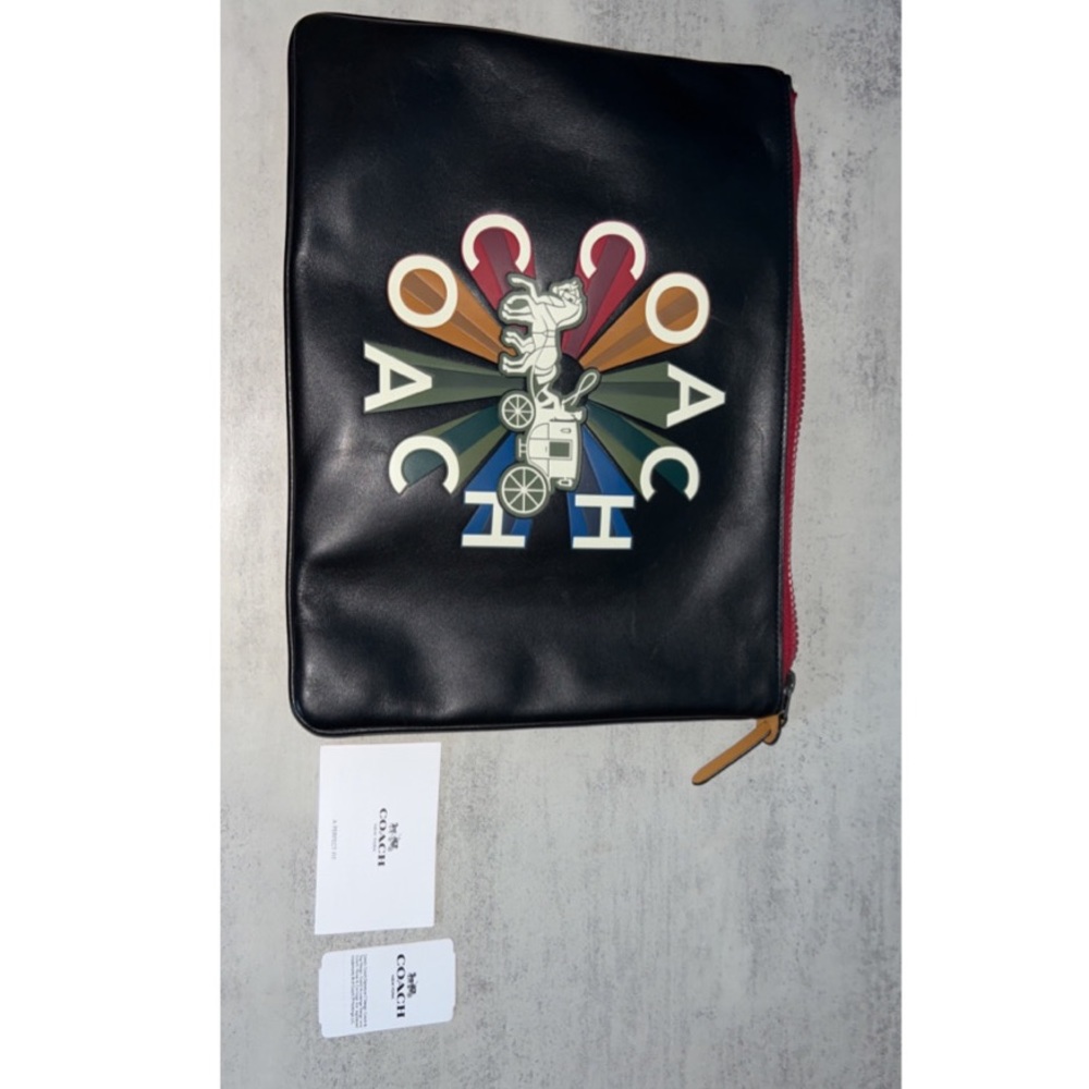 Large Black Coach Pouch Radial Rainbow - Picture 7 of 11